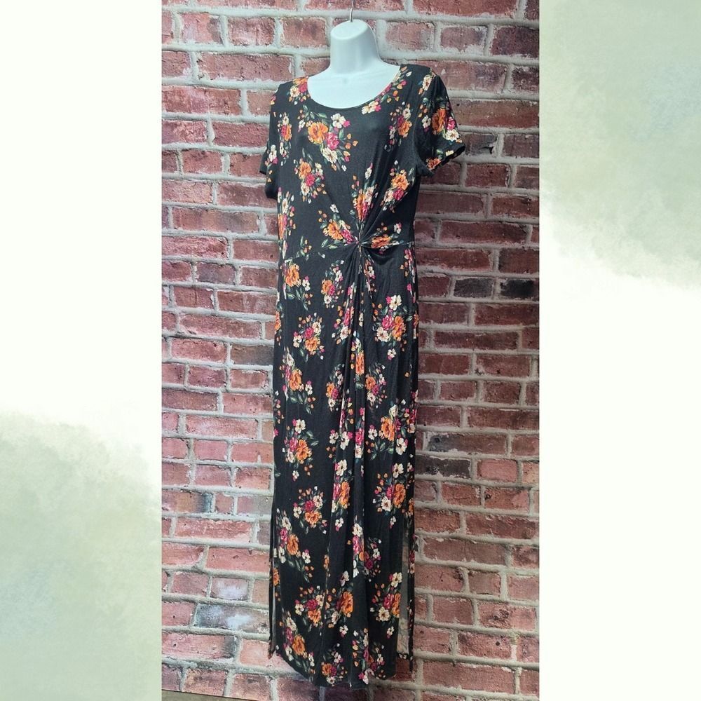Women's GRATEFUL Capped Sleeve‎ Floral Front Knot Dress Medium Size